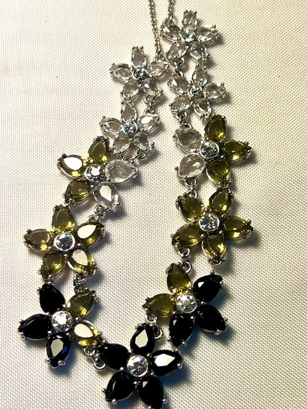 Kate Spade New York Crystal Flower Statement Necklace Silver Black Olive - SB3D3